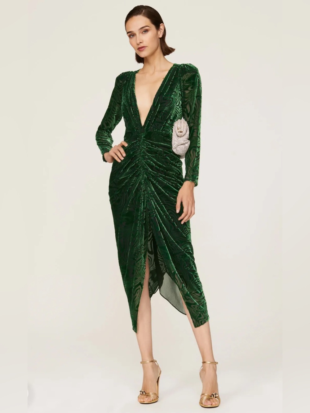 Ronny Kobo Astrid Dress-Green Animal Print Velvet Size Large #eveningwear #velve